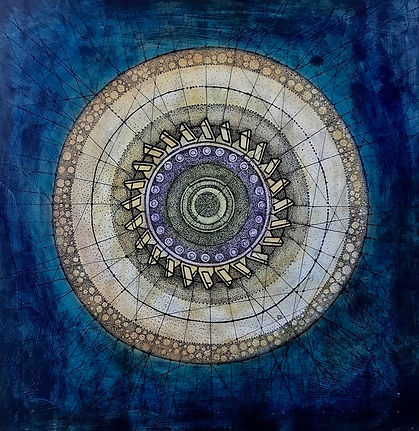 "Structure/Lignin", 2020, Pen, ink, and oil on wood, 24" x 24"