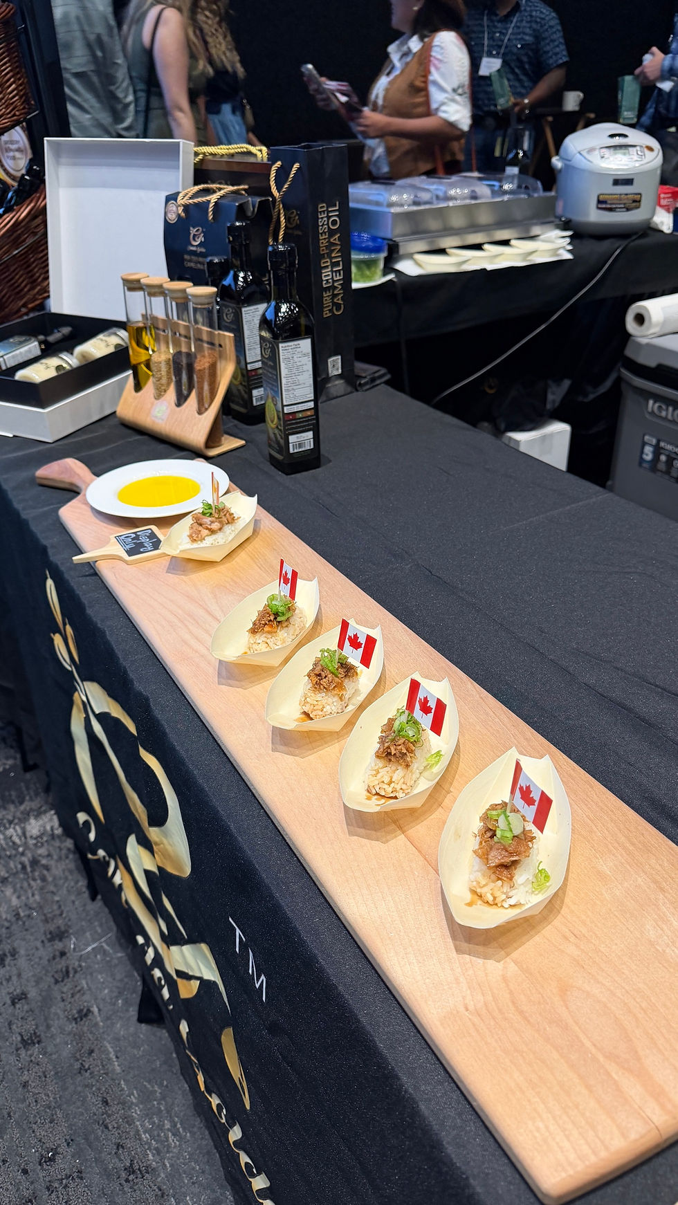 Camelina oil tasting samples at Taste of Western Canada