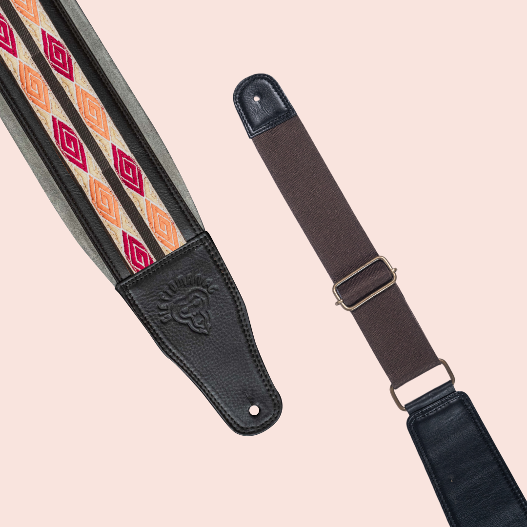 Aztec cookies - 4" wide suede leather strap | adjustable | padded | all guitars