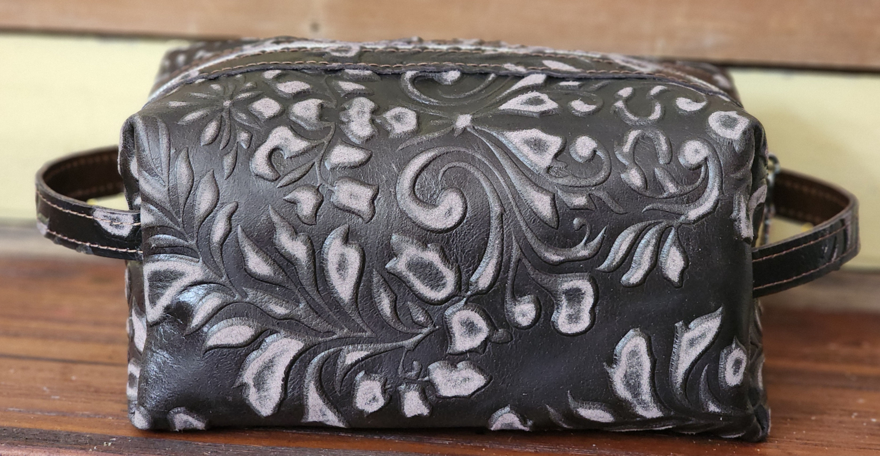 Toiletry Bags-Embossed Hazelnut