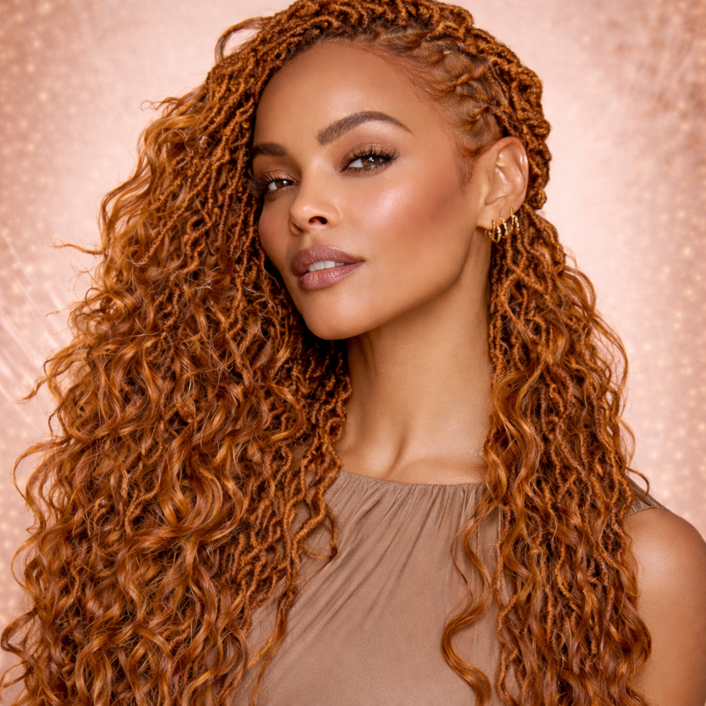 Woman with long deep wave hair in color 30