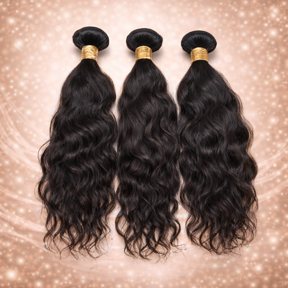Three natural wavy raw Indian hair bundles