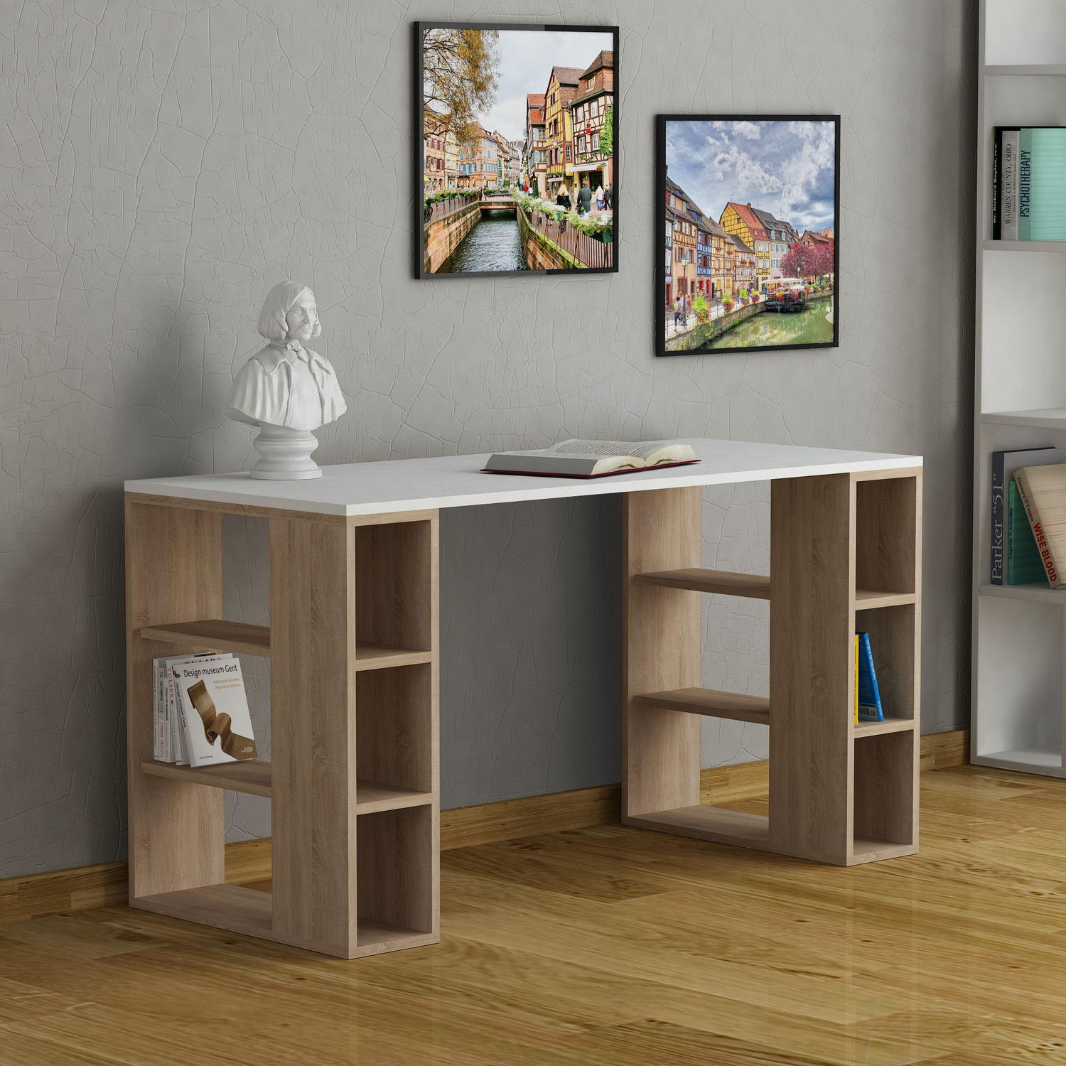 Colmar Modern Desk With Bookshelf Legs 