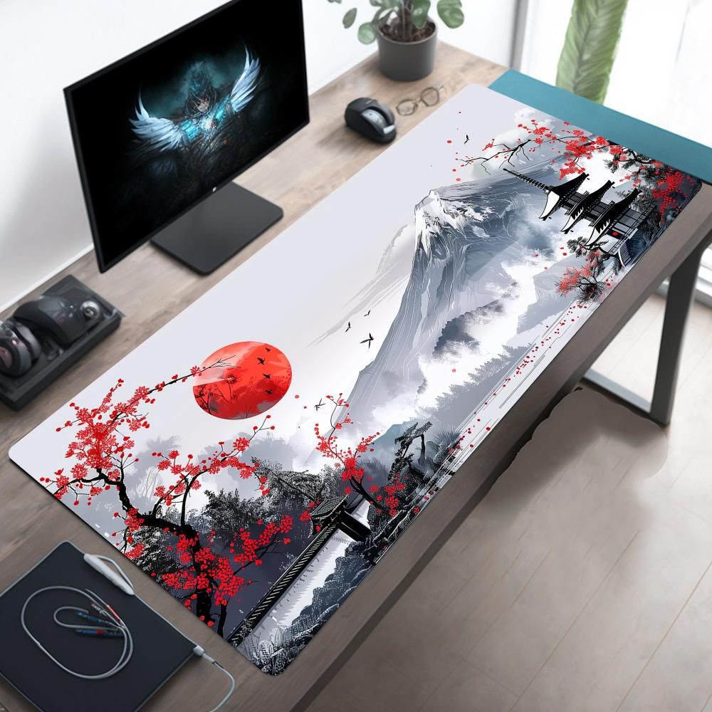 Art Aesthetics Mount Fuji and Cherry Blossom Design large MousePad Desk Mat Stit