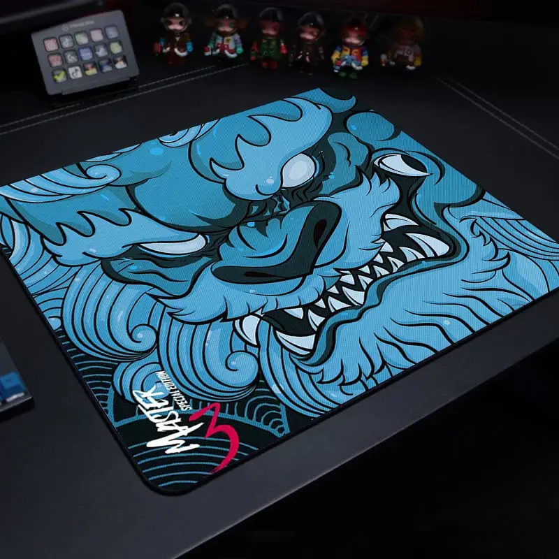 Thumbnail: Aesthetic blue anime gaming desk mat with detailed samurai warrior graphics
