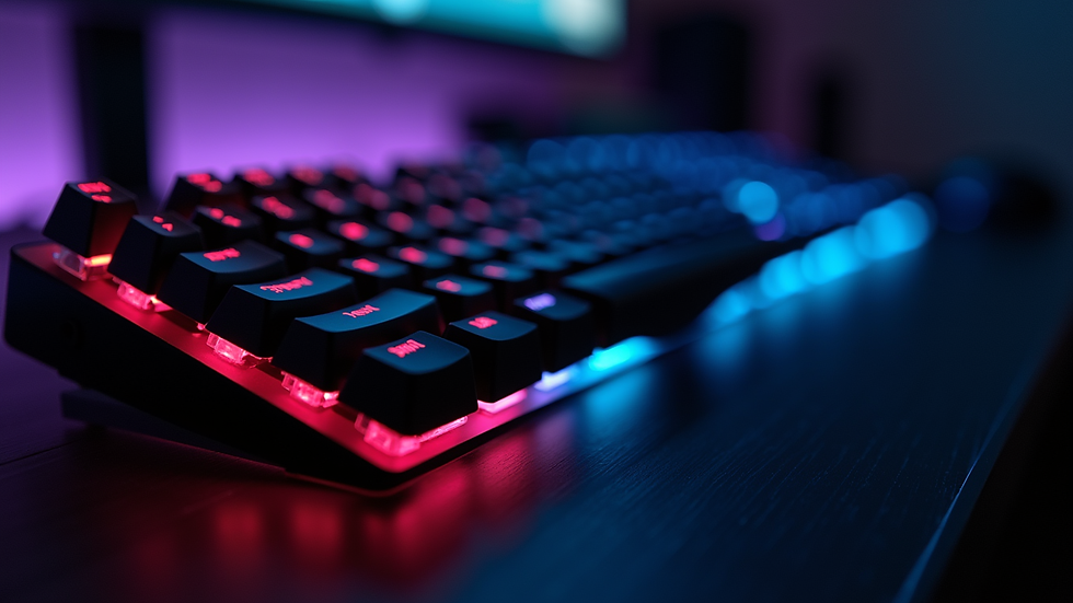 Close-up view of a mechanical gaming keyboard with RGB lighting