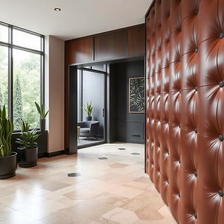 create an image of a bespoke leather wall entrance .jpg