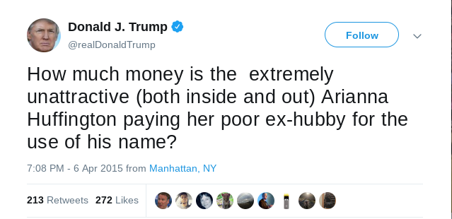 One of Donald Trump's rude tweets directed towards a woman