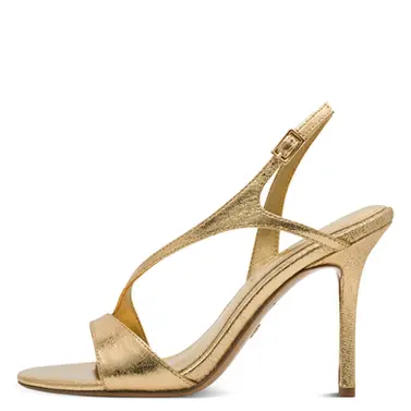 Sandale dorée à talons hauts et fines brides