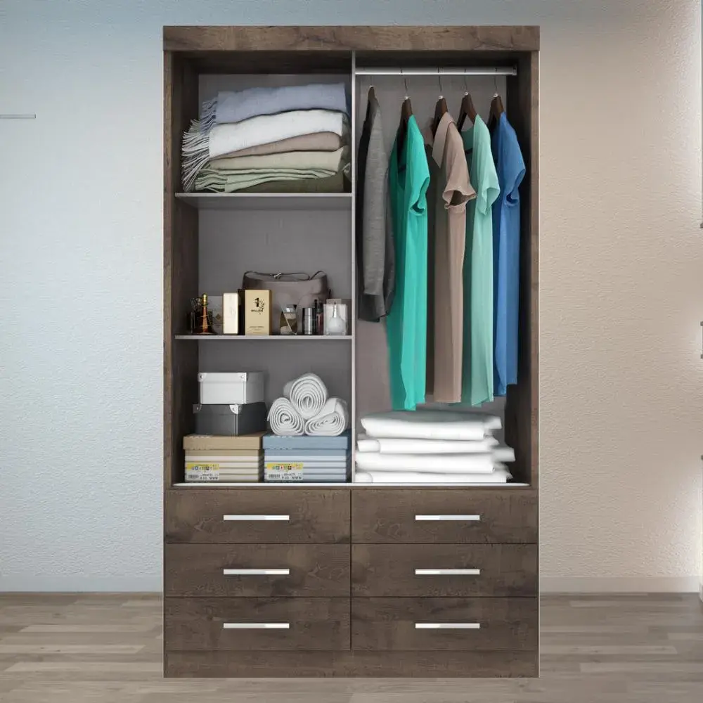 Guarda Roupa Solteiro Capri 2 Portas 6 Gav C/ Espelho Cor Chocolate