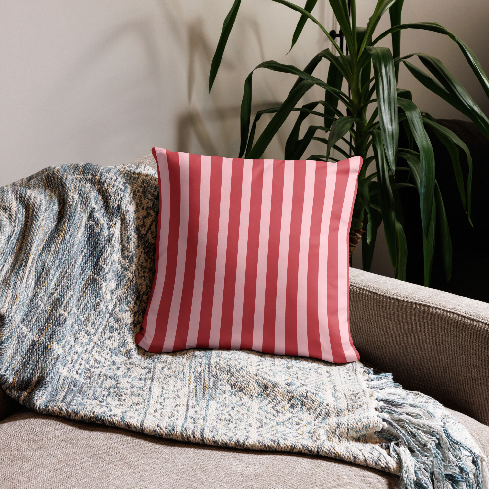 Striped All-Over Print Throw Pillow, Red