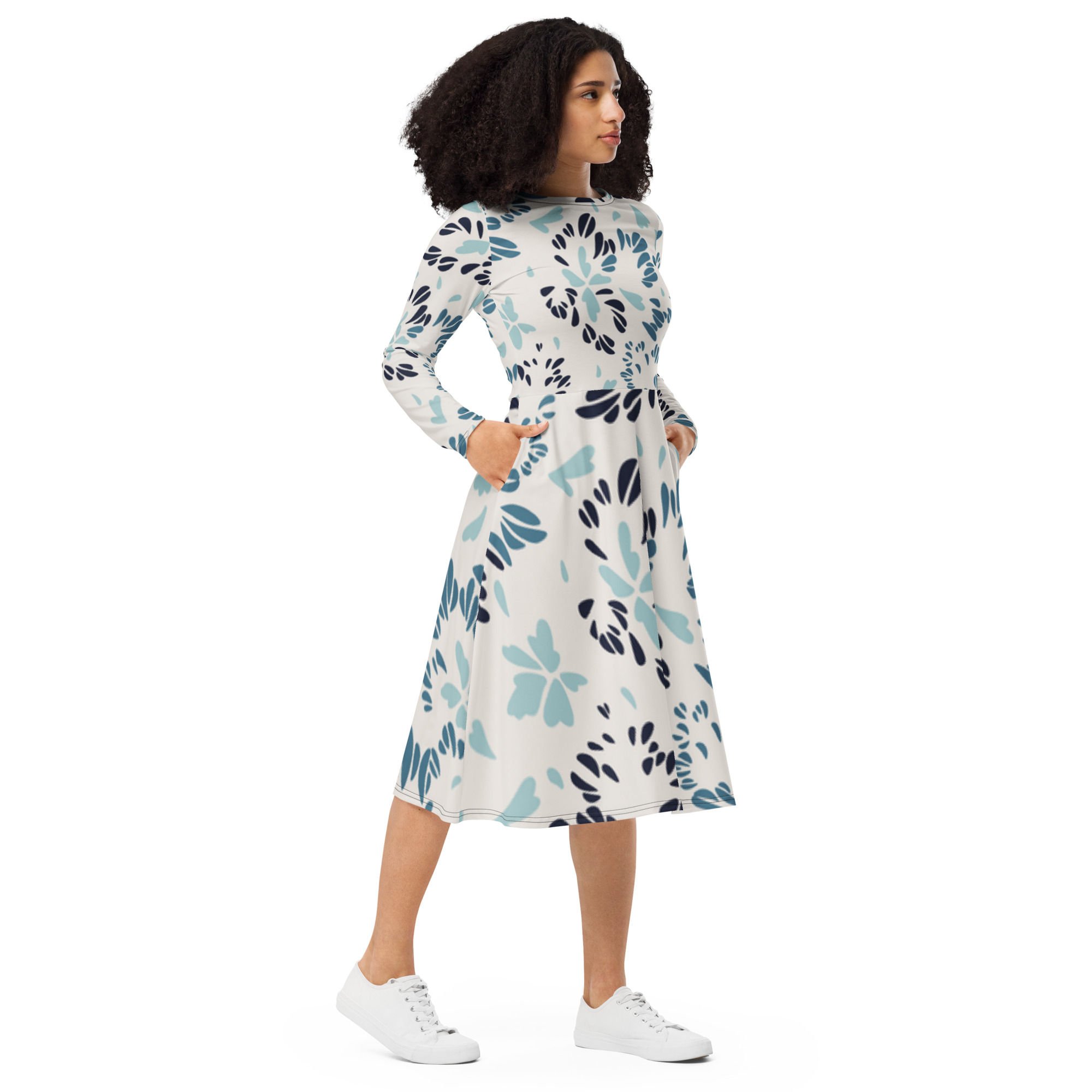 Floral long sleeve midi dress