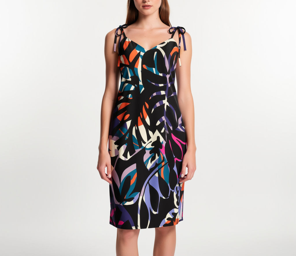 Leaf Print Tie-strap midi dress