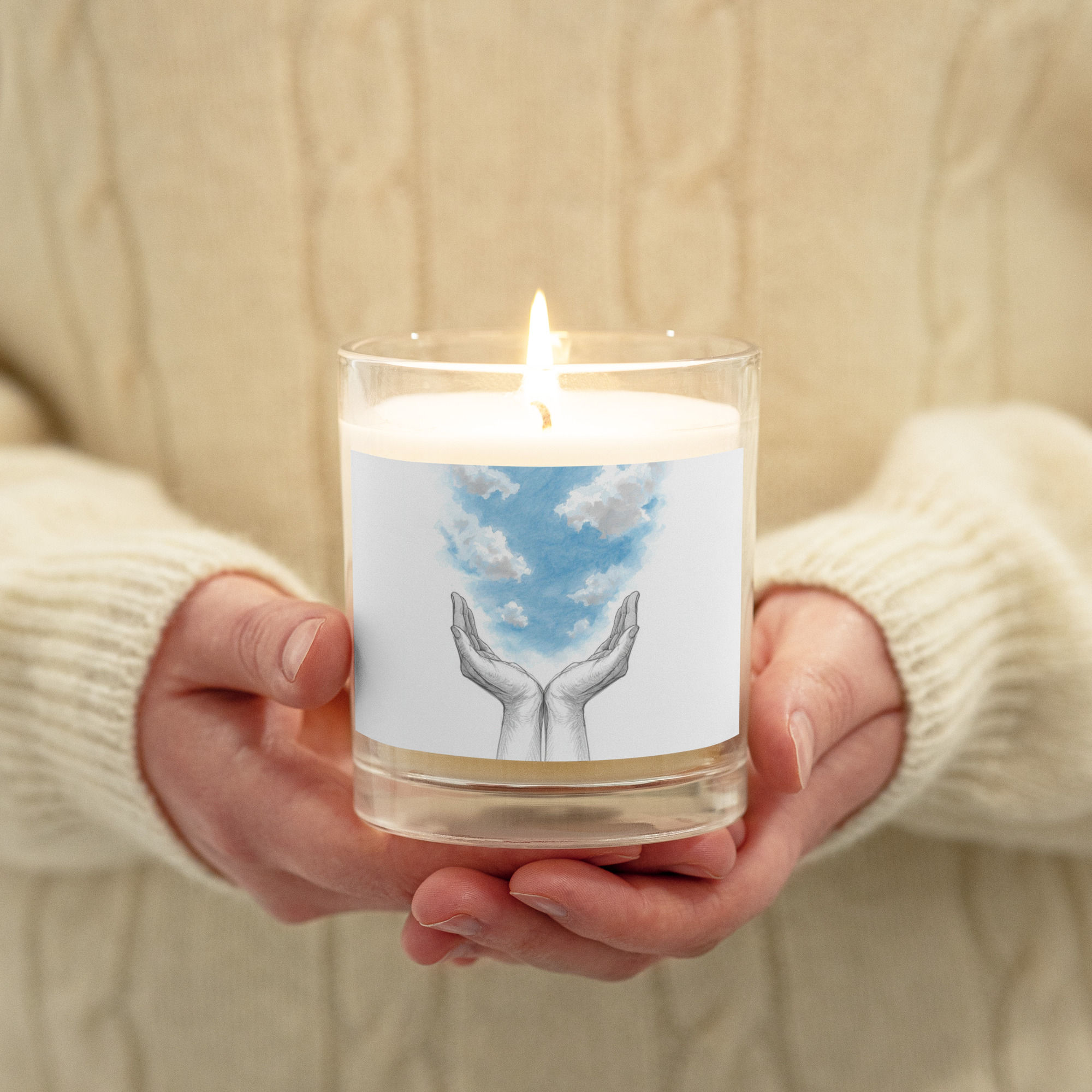 Glass jar soy wax candle- Open Hands Christian Designs