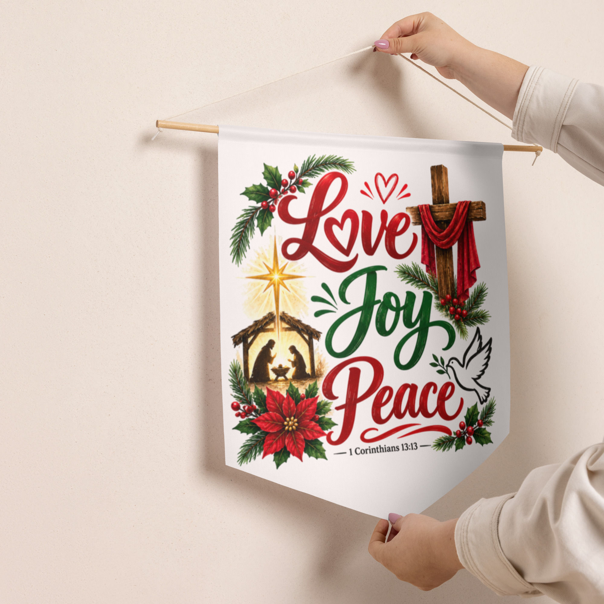 Christian Designs Love Joy Peace 18" x 21" Pennant banner