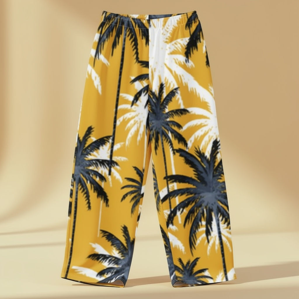 Palm Tree Print Men's Cotton Wide Leg Pants