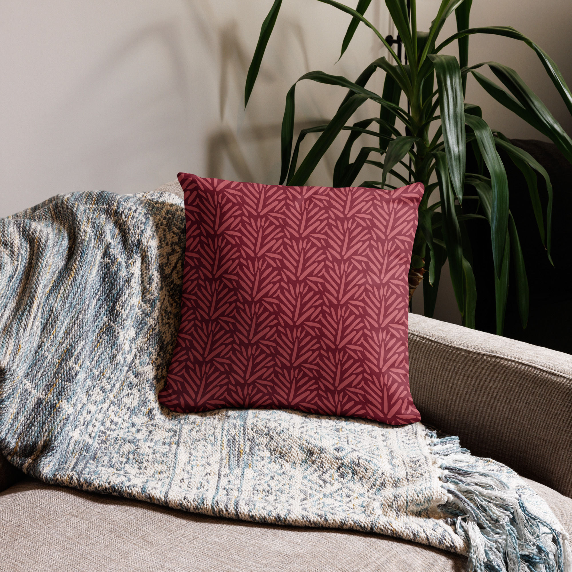 Leaf All-Over Print Throw Pillow, 18X18" Red