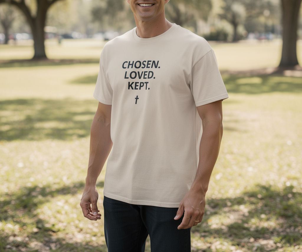 Christian Designs Chosen Loved Kept Men's tee, 100% cotton