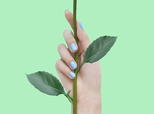 Les ongles bleu sur le vert