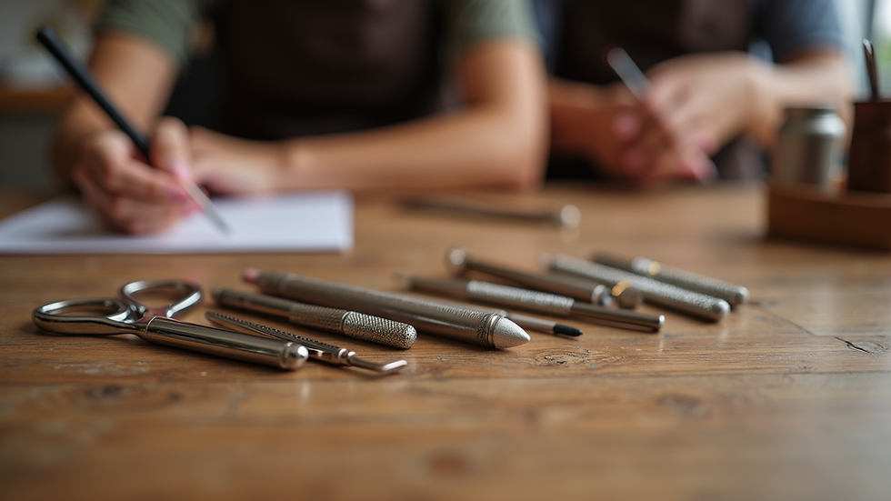Close-up view of elegant manicure tools on a wooden table