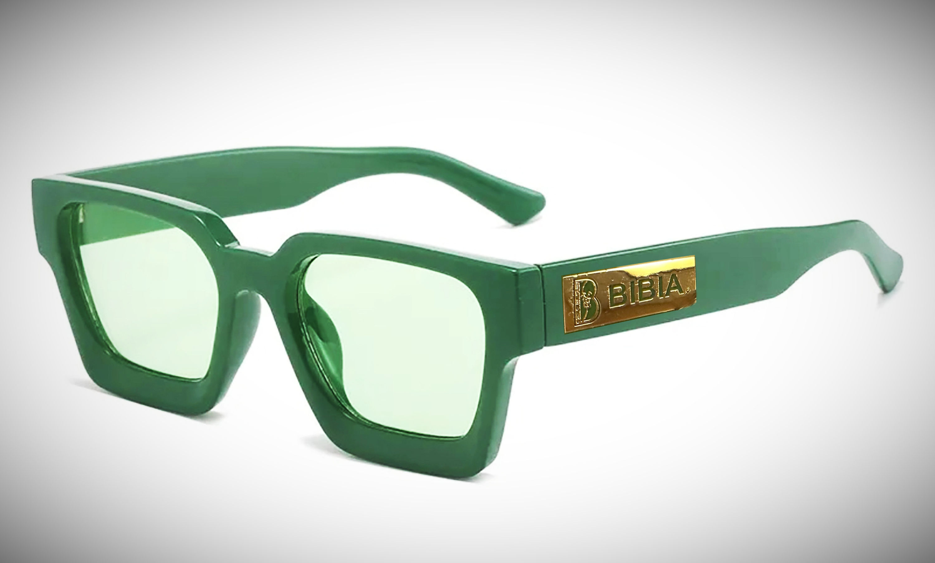 BIBIA Brand Square and Rectangle Army Green Sunglasses