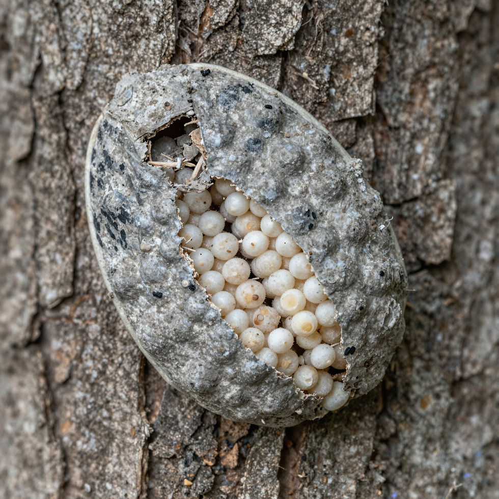 Spotted lanternfly egg masses on tree bark