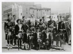 The Utah Pipe Band performs at the Scottish Missionary Society Reunion in April 1938.