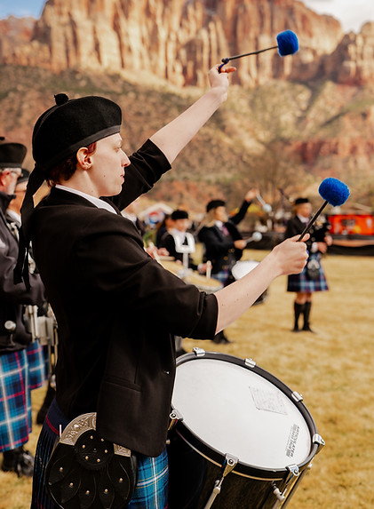 A tenor drummer with the Utah Pipe Band