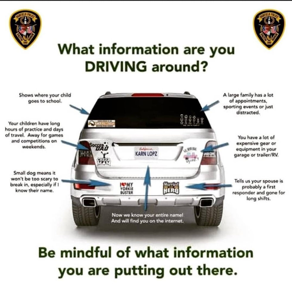 Look at the rear of this standard SUV and see if you have any of these items posted for all to see.