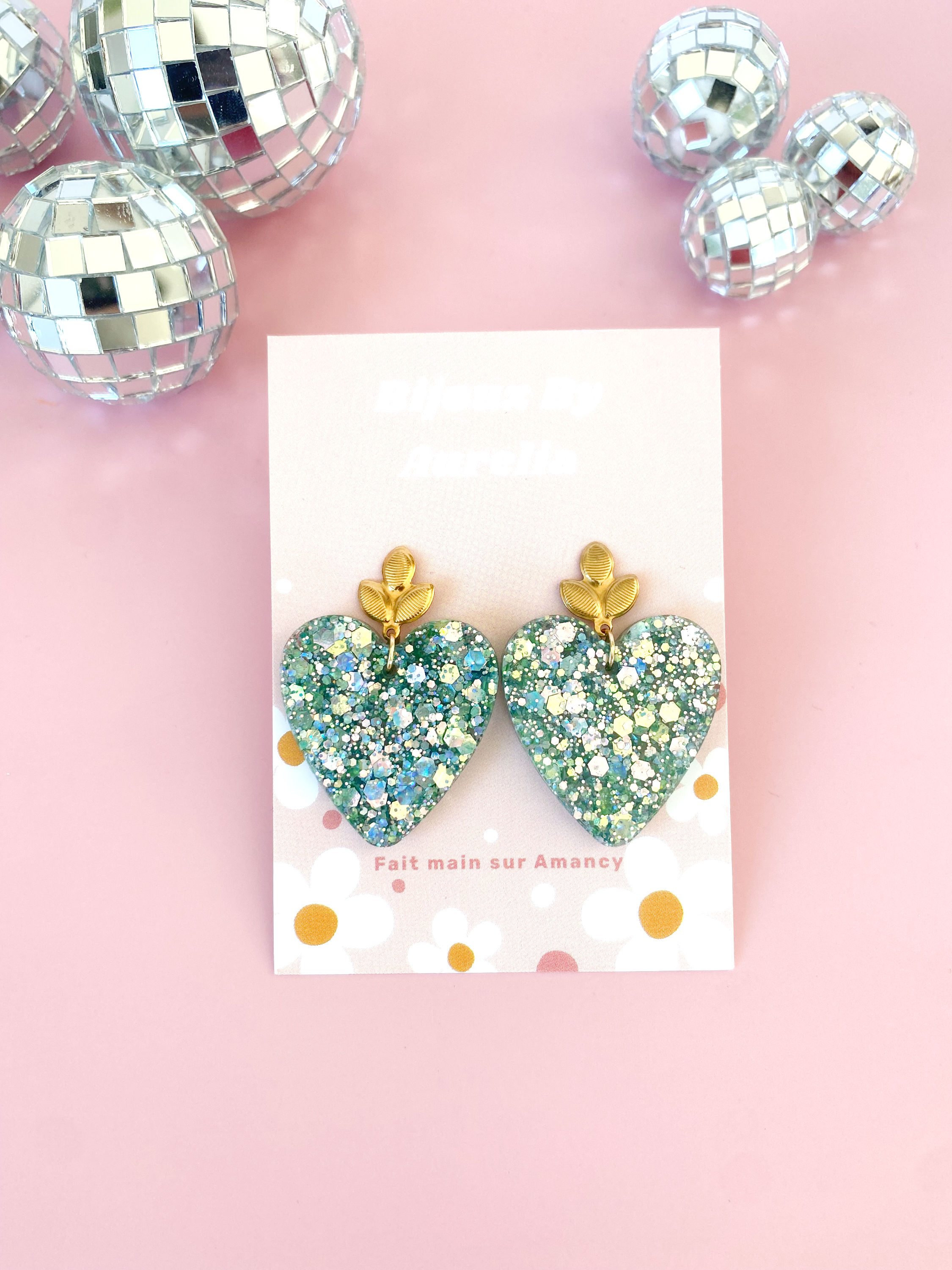 Boucle coeur jaune et vert