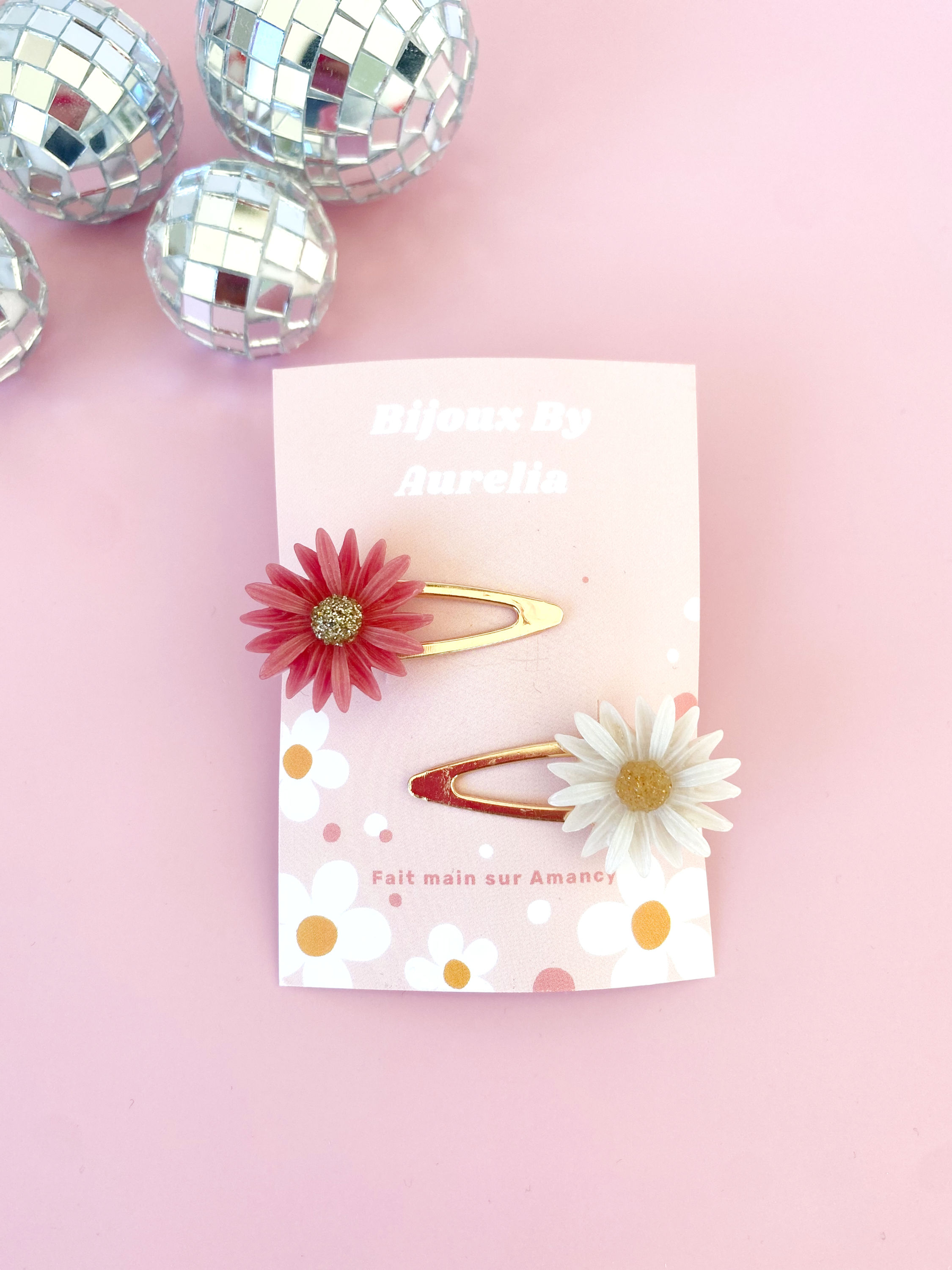 Lot barrettes pâquerettes rose et blanc