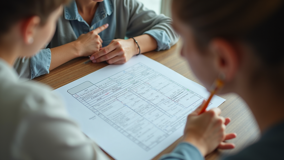 High angle view of a tutor reviewing a student’s personalized study plan