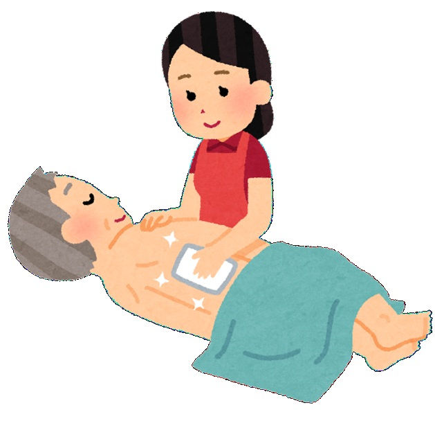 介護スタッフが患者の体を拭いているイラスト。手の負担とケアを象徴するイメージ。