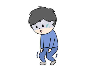 青ざめた表情で体を縮こませ、震えている人物のイラスト