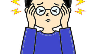 両手で頭を押さえ、耳鳴りの不快感に苦しむ男性のイラスト。赤い稲妻のようなマークが耳の周囲に描かれ、痛みや不快感を表現している。