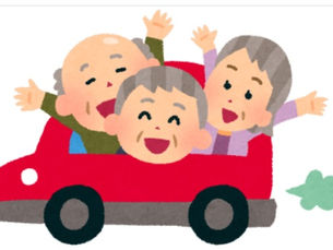 高齢者が車に乗って移動している様子を描いたイラスト
