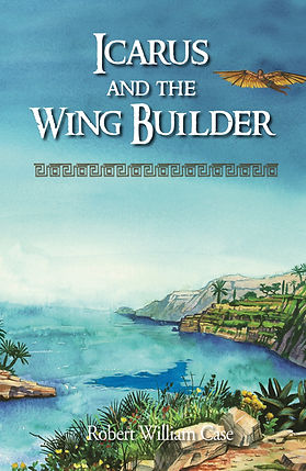 front cover of Icarus and the Wing Builder, an island next to blue sea