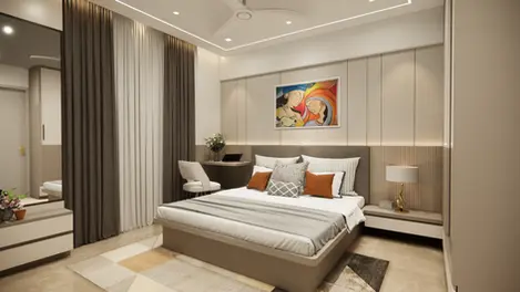 Elegant bedroom with textured groove panel backdrop, cozy bed, and minimalist decor