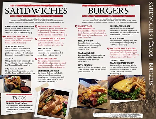 Menu Grumpy Goat Tavern - 