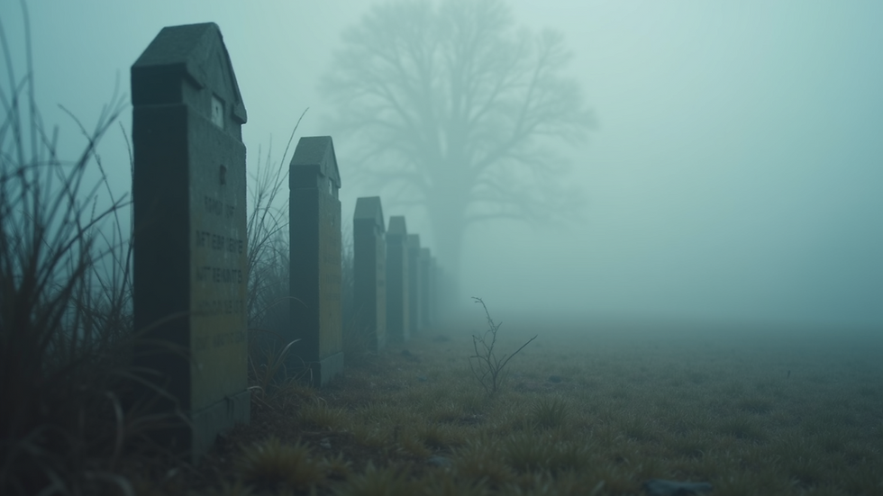 Close-up view of a fog machine emitting mist near tombstones