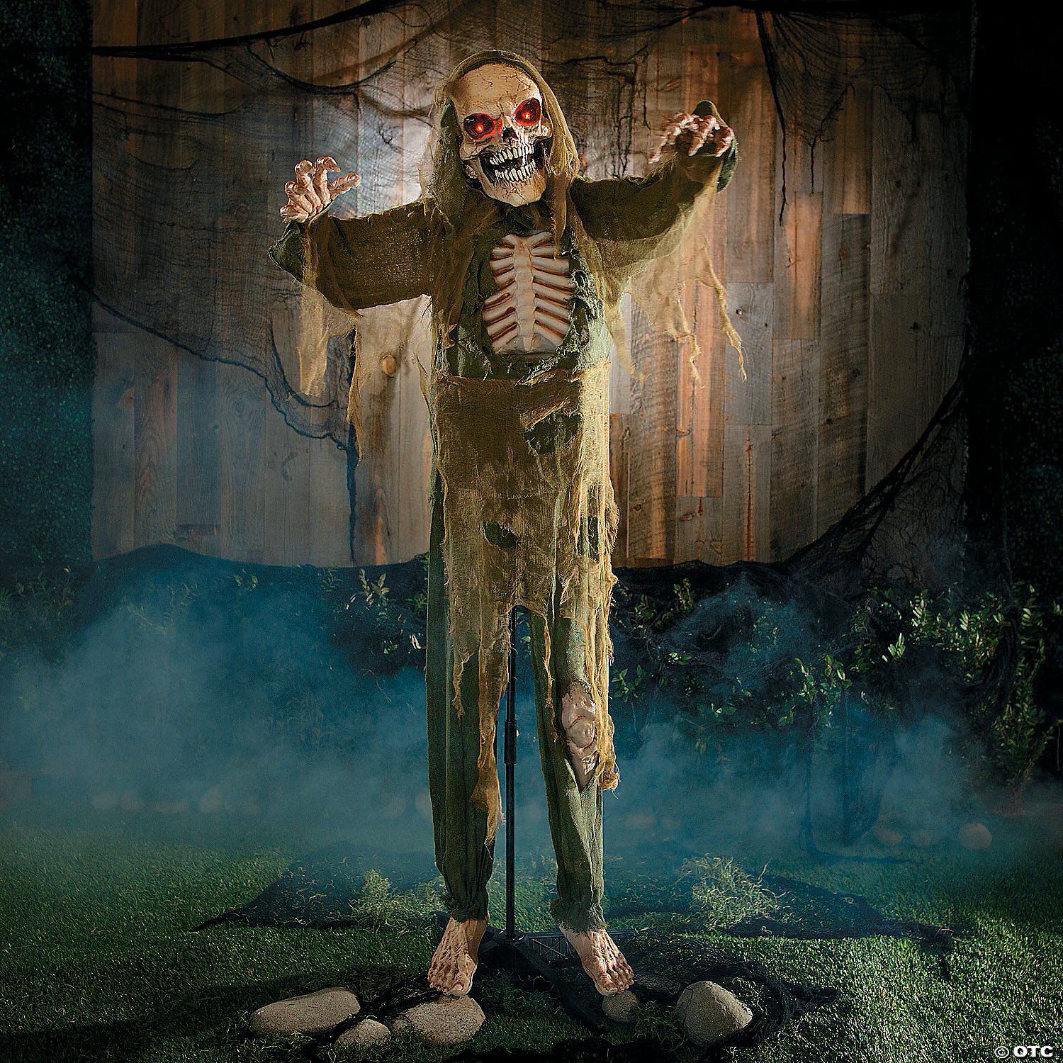 5 Ft. 4" Standing Animated Green Skeleton Reaper Halloween Decoration