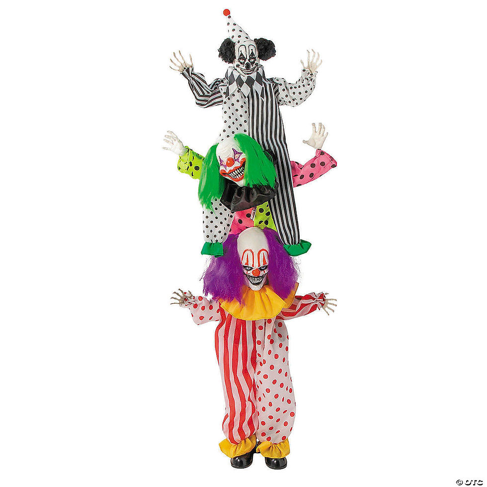 Thumbnail: 5 Ft 10 3/4" Animated Standing Light-Up LED Stacked Clown Trio Halloween Decorat