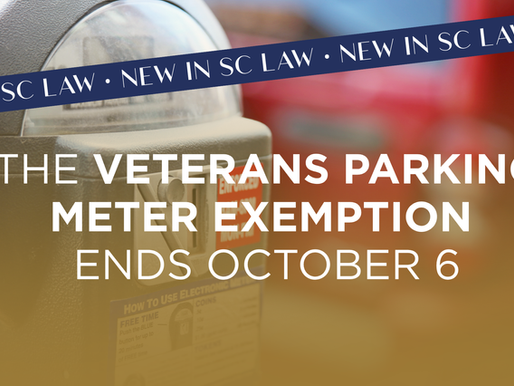 South Carolina repealed the free metered parking benefit for disabled veterans and Purple Heart recipients. The change takes effect October 6, 2026.