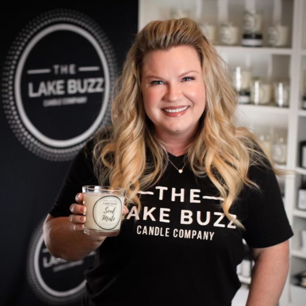 Jen with a finished candle.jpg