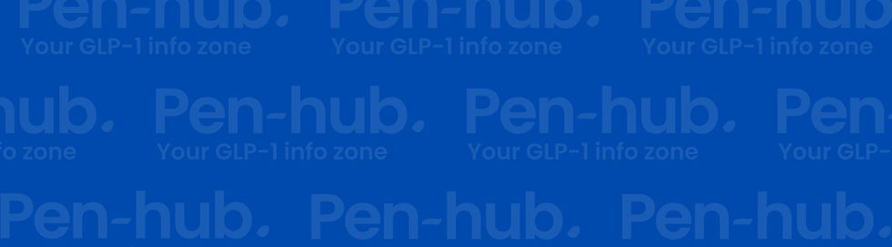 Blue Pen Hub branded background with repeated text reading “Pen-hub. Your GLP-1 info zone.”