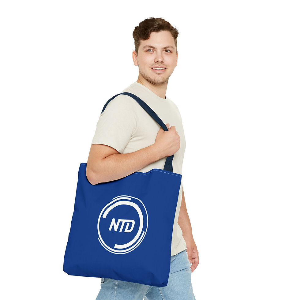 Thumbnail: Blue Stylish All-Over Print Tote Bag with NTD Logo