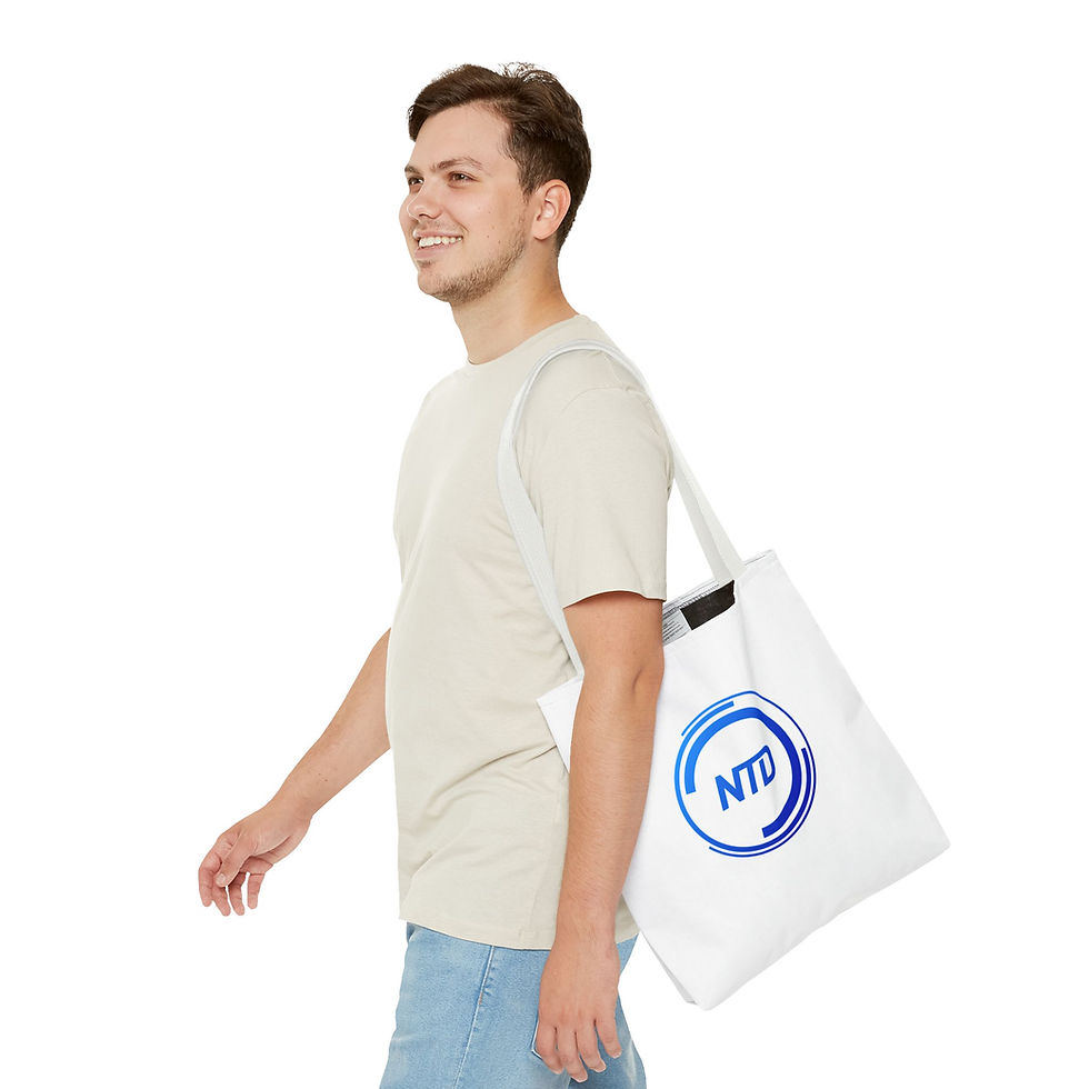Thumbnail: White Stylish All-Over Print Tote Bag with NTD Logo