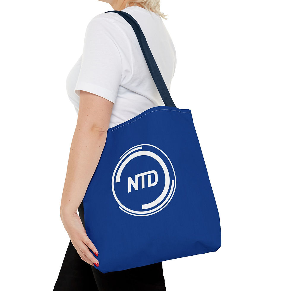 Thumbnail: Blue Stylish All-Over Print Tote Bag with NTD Logo