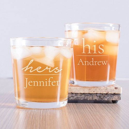 Engraved His and Hers Couple's Rocks Glass Set