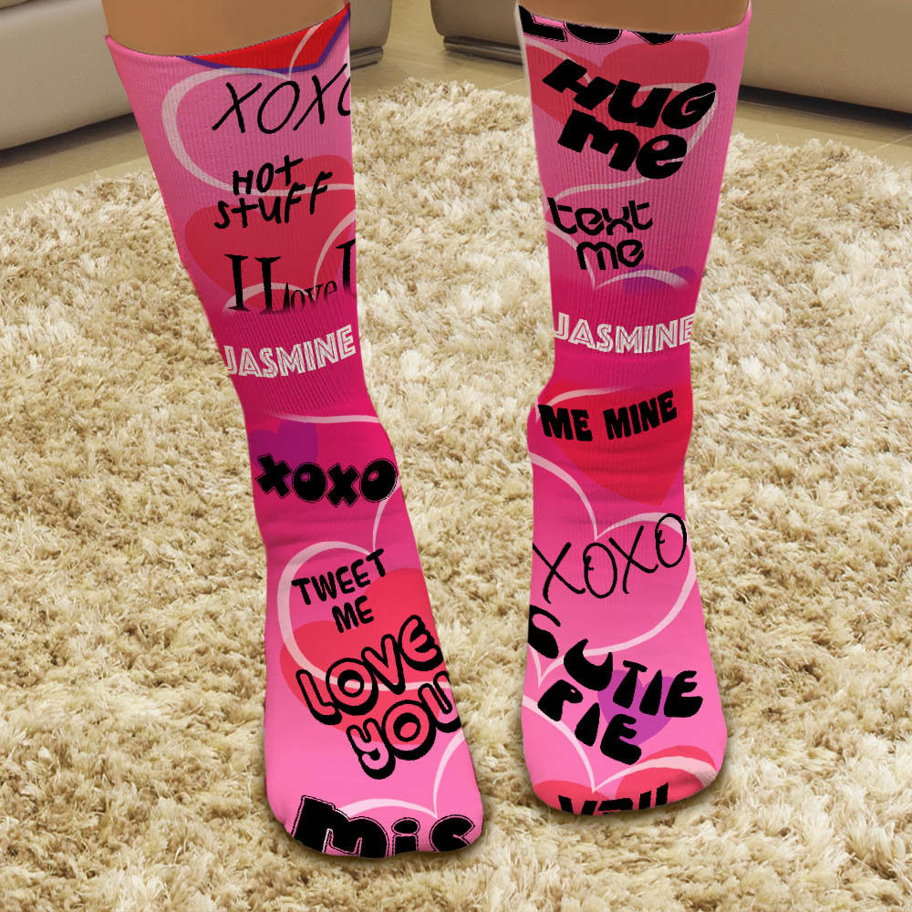 Custom Hug Me, Text Me, Tweet Me Tube Socks
